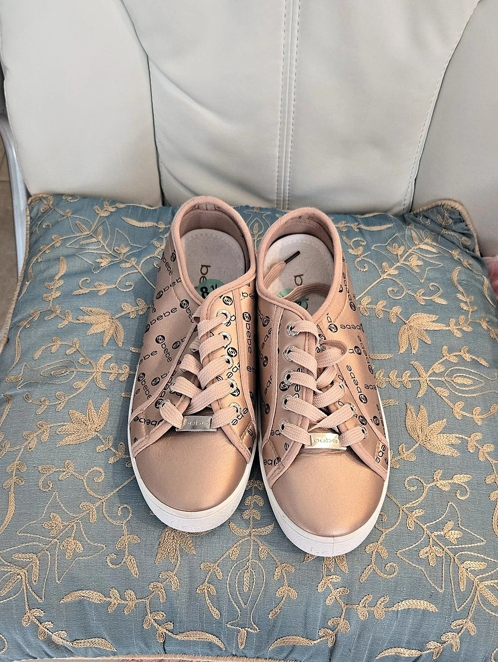 bebe Daney Rose Gold Logo Print Sneaker Pink US 8.5